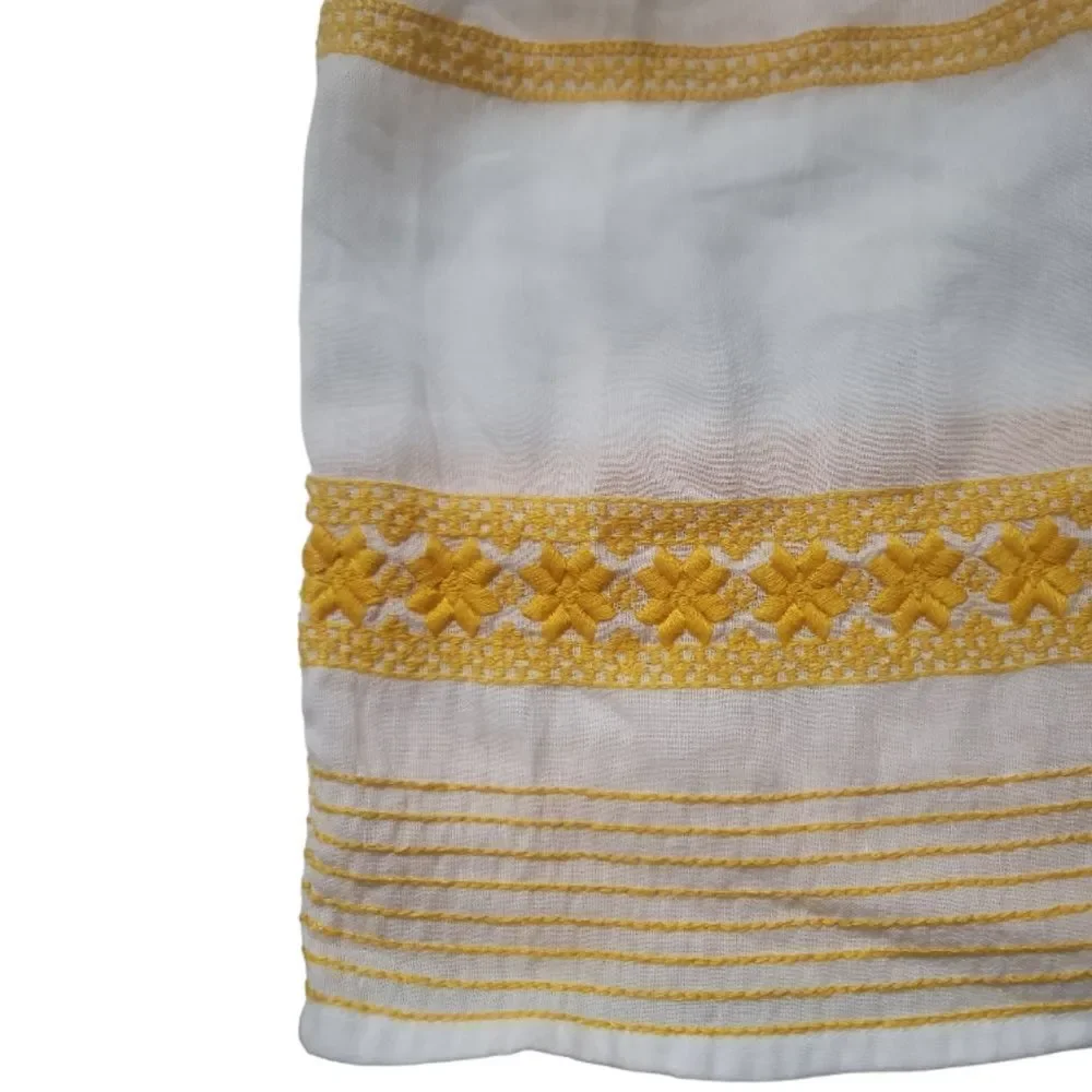TORY BURCH Ruffle-Trimmed Embroidered Linen and Cotton-Blend Mini Dress Size‎ S